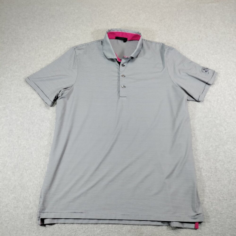 Greyson Polo Shirt Mens XL Black White Striped 4-Button Stretch Golf Preppy